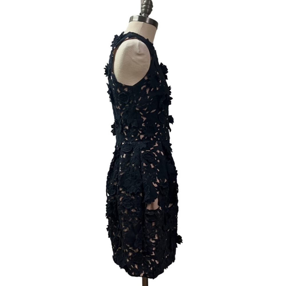 NICOLE MILLER Collection Women 3D Embroidered Floral Dress SZ 6 Black Elegant - Picture 6 of 12